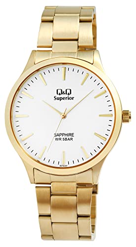 Q&Q Superior by Citizen Herren Armband Uhr Weiß Gold Edelstahl Saphirglas 5ATM S278J201YU von Generisch
