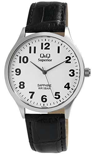 Q&Q Superior by Citizen Herren Armband Uhr Weiß Schwarz Leder Saphirglas 5ATM S278J314YU von Generisch