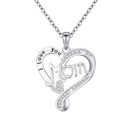 Qff875 "I Love You Mom"-Diamant-Anhänger, Schmuck für Frauen, Muttertags-Halskette, Geschenk, Einheitsgröße, Metall von Generisch