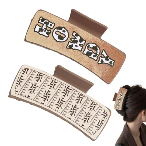 Quadratische Haarspangen – Western-Druck, quadratisch für Damen, Western-Leder-Haarspangen, Klauenklammer, lange Haarspange, quadratische Klauen-Clip von Generisch