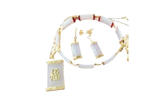 Quadratische Halskette, Ohrringe und Armband, 3-teilig, schöne grüne Jade-Anhänger, Halskette, elegant, schick, Hochzeitsbankett, Schmuck-Set, geeignet für Frauen, Brautschmuck, Einheitsgröße, Jade von Generisch