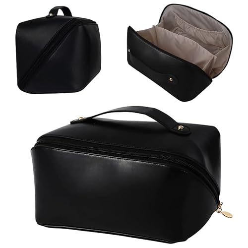Quadratische Kulturtasche, große Kapazität, Kosmetiktasche, Damen-Reise-Kosmetiktasche mit geteilter Tasche, Aufbewahrungstasche (Black) von Generisch
