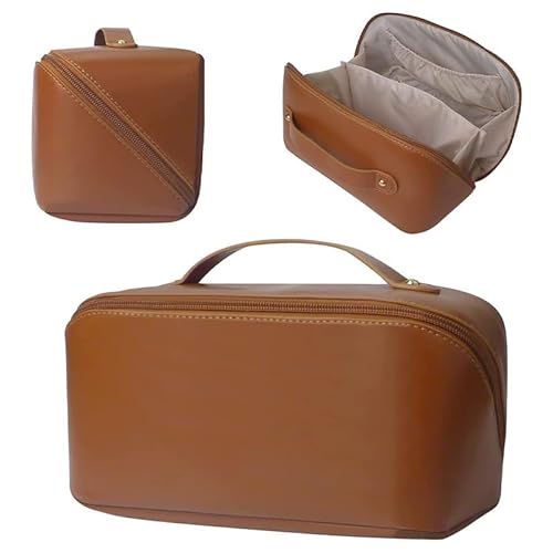 Quadratische Kulturtasche, große Kapazität, Kosmetiktasche, Damen-Reise-Kosmetiktasche mit geteilter Tasche, Aufbewahrungstasche (Brown) von Generisch