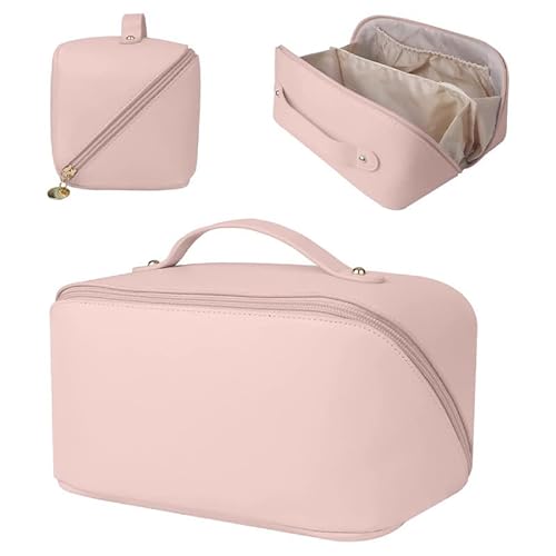 Quadratische Kulturtasche, große Kapazität, Kosmetiktasche, Damen-Reise-Kosmetiktasche mit geteilter Tasche, Aufbewahrungstasche (pink) von Generisch