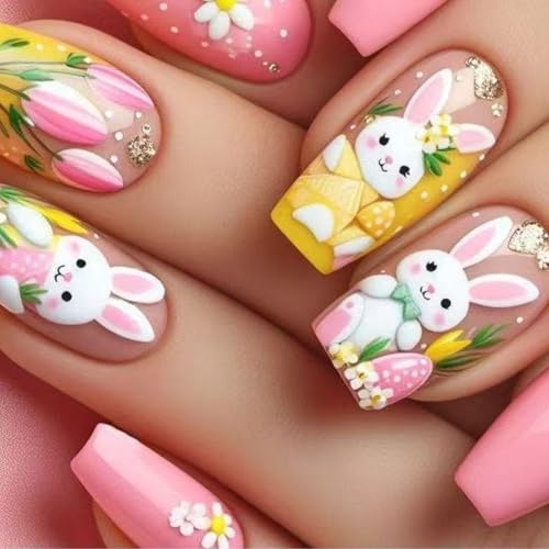 Quadratisches Oster-Design zum Aufdrücken – künstlicher Acrylkleber (24 Stück) für Frauen von Generisch