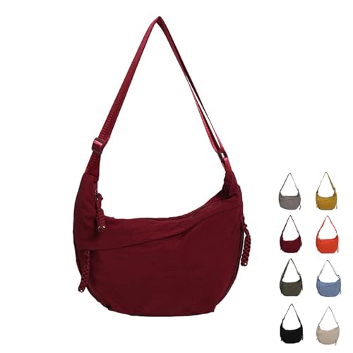 Quantifyn Damen Nylon Crossbody Hobo Bag - Verstellbarer Riemen, 3 geflochtene Reißverschlusstaschen mit Trennwand für den täglichen Gebrauch, rot, 1 von Generisch