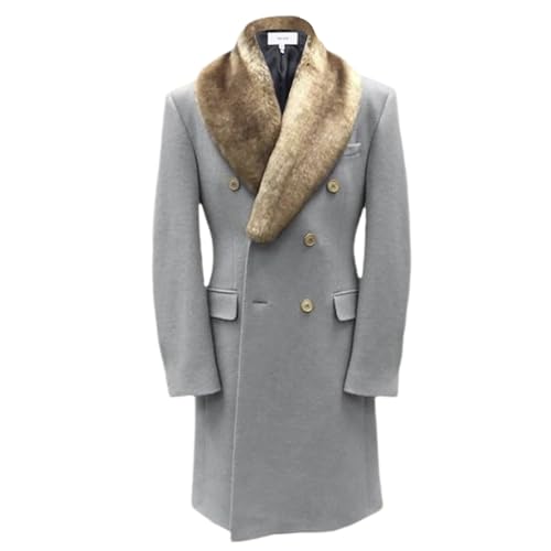 Quartett und Winter Herren Einfarbig Mittellange Taschen Freizeitmantel Herrenmantel Lederjacke Pelzkragen Herren (Grey, XXL) von Generisch