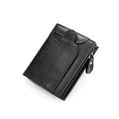RFID Blocking Leather Wallet for Men, Bifold Design, ID Window, Zip Coin Pocket, Black, Trifold, Schwarz , Dreifach gefaltet von Generisch