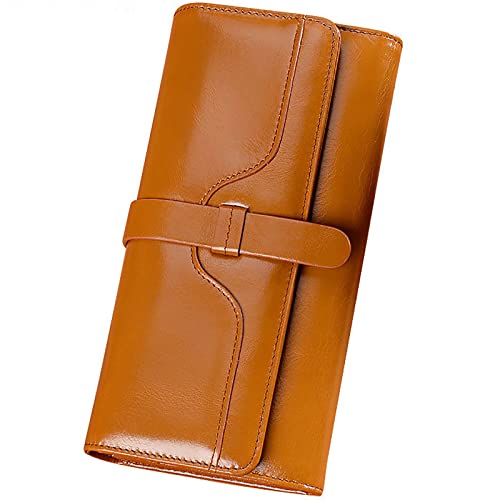 RFID-blockierende Damen-Geldbörse aus Leder – lange große Kapazität dreifach gefaltete Clutch – Retro gewachstes Kreditkartenetui für Damen, braun, Einheitsgröße RFID-blockierende Damen-Geldbörse aus Leder – lange große Kapazität dreifach gefaltete Clutch – Retro gewachstes Kreditkartenetui für Damen, braun, Einheitsgröße von Generisch