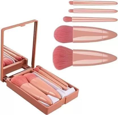 RV Professionelles Reise-Make-up-Pinsel-Set mit Spiegel, 5-teilig, tragbar, kleine Make-up-Pinsel für Frauen, Mini-Make-up-Pinsel-Set für Gesicht, Augen, Augenbrauen, Rouge und Lipgloss von Generisch