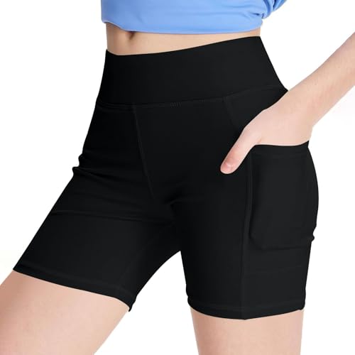 Radlerhose für Mädchen, hohe Taille, Biker-Shorts mit Taschen, Yoga, Tanz-Leggings, einfarbig, dehnbare Hose, Fitnessstudio, Laufen, Sporthose, einfarbig, Schwarz , 14-15 Jahre Radlerhose für Mädchen, hohe Taille, Biker-Shorts mit Taschen, Yoga, Tanz-Leggings, einfarbig, dehnbare Hose, Fitnessstudio, Laufen, Sporthose, einfarbig, Schwarz , 14-15 Jahre von Generisch