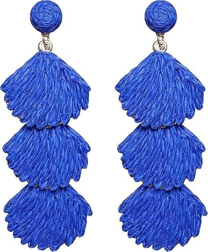 Raffia-Ohrringe für Frauen – Boho-Statement-Rattan-Tropfen-Schmuck mit Muschel-Design, leicht, Sommer, Strand, trendiges Accessoire, 1.77" length),Width (0.55 inches, Acryl, Kein Edelstein von Generisch