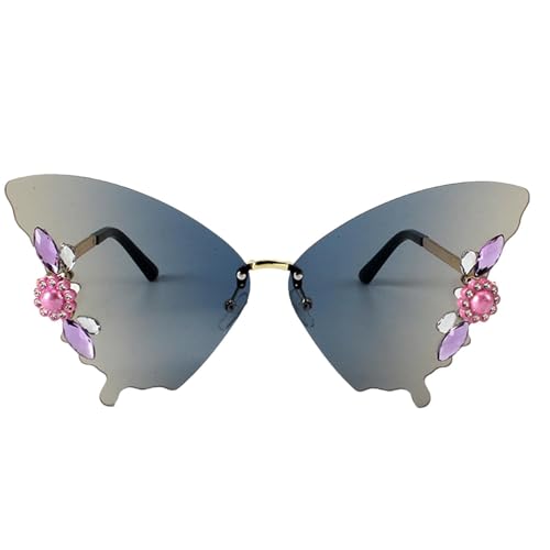 Rahmenlose Schmetterling Sonnenbrille Damen - Randlose Vintage Brille mit UV-Schutz | Modische Festival Sonnenbrille | Elegantes Design, Getönte Gläser, Für Party & Outdoor, Leicht & Bequem von Generisch