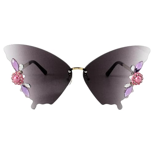 Rahmenlose Schmetterling Sonnenbrille Damen - Randlose Vintage Brille mit UV-Schutz | Modische Festival Sonnenbrille | Elegantes Design, Getönte Gläser, Für Party & Outdoor, Leicht & Bequem von Generisch