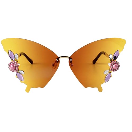 Rahmenlose Schmetterling Sonnenbrille Damen - Randlose Vintage Brille mit UV-Schutz | Modische Festival Sonnenbrille | Elegantes Design, Getönte Gläser, Für Party & Outdoor, Leicht & Bequem von Generisch