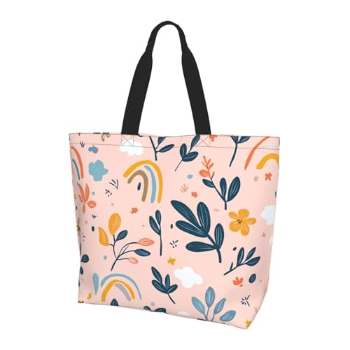 Rainbow Leaves Tote Bag Damen Schulterhandtaschen Blume Wolke Einkaufstaschen Wasserabweisend Große Handtasche mit Innentasche für Arbeit Reise Schule von Generisch