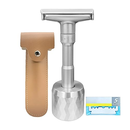 Rasierhobel Herren Damen Safety Razor, Legierung 6 Gang Verstellbarer Nassrasierer, Butterfly Öffnung Rasierapparat mit 5 Ändern Klinge Lederetui Und Base, Rasierer für Sanfte Rasur von Generisch