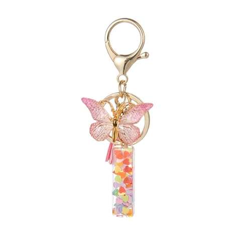 Raupe Schlüsselanhänger Sequined Resin 26 Letter Keychain With Butterfly Tassel Schwalben Schlüsselanhänger (I, One Size) von Generisch