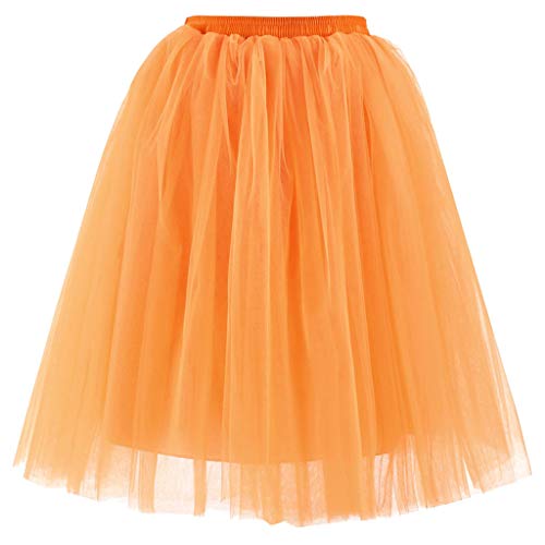 Rave Party Elegant Mesh Elastisch Taille Rock Tutu Abschlussball Röck Modische Damen Hohe Bund Tütü High Waist Tüllrock Elegante Bauschiger Karneval Kostüm Faltenrock Bequeme Röcke (Orange, One Size) von Generisch