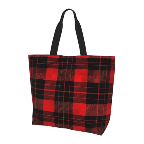 Red Buffalo Plaid Tote Bag Damen Schulterhandtaschen Vintage Einkaufstaschen Wasserabweisend Große Handtasche mit Innentasche für Arbeit Reise Schule von Generisch