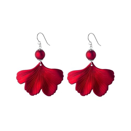 Red Petal Earrings Fashion Retro Style Ear Hooks Female Personality Flower Earrings Februar Geburtsstein Ohrringe (Red, One Size) von Generisch