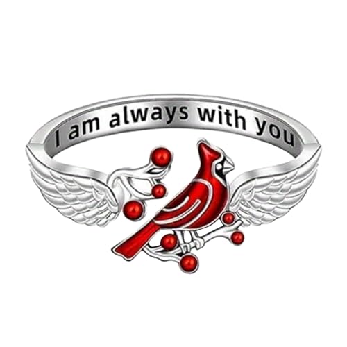 RedCardinal Halskette Ohrringe Ohrstecker "I Am Always With You" Gedenkschmuck Geschenk für Frauen Vintage Ringe Set, Einheitsgröße, Kein edelstein von Generisch