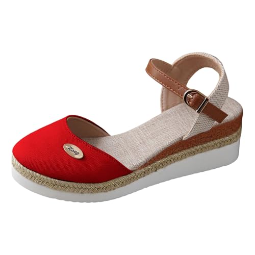 Regenbogen Schuhe Damen für den Alltag. Offenes Zehendesign mit Schnallenverschluss. Perfekt für lässige Outfits im Sommer und Herbst. Bequemer Keilabsatz. Trendige Schuhoption. Schuhe Damen (Red, 39) von Generisch