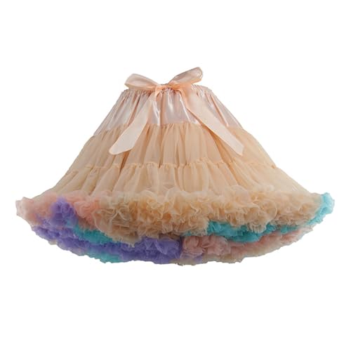 Tüllrock Damen Regenbogen Prom Abendkleider Anlass Lang Rock Bunter Karneval 50er Tutu Clown Mottoparty Pastell von Generisch