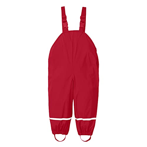 Regenhose Kinder,Matschhose Jungen, Matschhose Mädchen Mit Reflektorstreifen Wasserdicht Winddicht Mit Träger Regenhose Regenbekleidung Regenjacke 104 Rot von Generisch