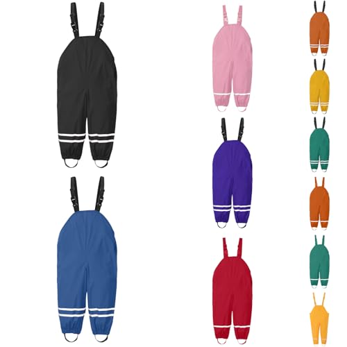 Regenhose Kinder,Matschhose Jungen, Matschhose Mädchen Mit Reflektorstreifen Wasserdicht Winddicht Mit Träger Regenhose Regenbekleidung Regenjacke 104 Schwarz von Generisch