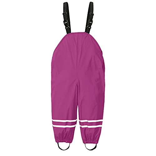 Regenhose Kinder,Matschhose Jungen, Matschhose Mädchen Mit Reflektorstreifen Wasserdicht Winddicht Mit Träger Regenhose Regenbekleidung Regenjacke 128 Knallrosa von Generisch