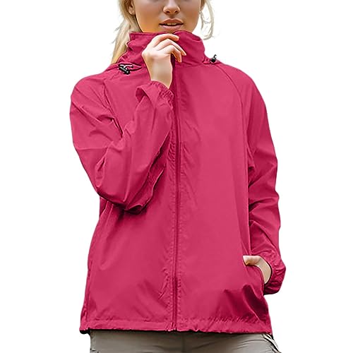 Regenjacke Damen, Regenjacke Damen Wasserdicht Atmungsaktiv Windbreaker Mit Kapuze Sommer Windjacke Dünne Fahrradjacke Leichte Regenjacken Faltbar Rain Jacket Women Wandern Outdoorjacke, Heiße, M von Generisch