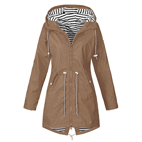 Regenjacke Damen Beige Windproof Wetterfest Übergangsjacke Regenjacke Leicht Atmungsaktiv Fahrrad Jacke Funktionsjacke Gelb Frauen Verstellbarer Regenmantel Outdoorjacke von Generisch