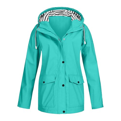 Regenjacke Damen Einfarbig Wasserdichte Softshelljacke Atmungsaktive ÜBergangsjacke Leichte Kapuzenjacke Regenmantel Windbreaker Mit GroßE GrößEn Jacken Bequem Baggy Outdoor Regencape Windjacke von Generisch