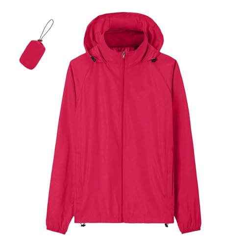 Regenjacke Damen Faltbar Wasserdichte Atmungsaktive mit Taschen Ultraleicht Regenmantel Langarm Funktionsjacke mit Kapuze Full Zip Überjacke Sportlich Fahrradjacke Dünne Outdoorjacke Windbreaker Jacke von Generisch