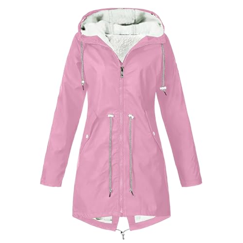 Regenjacke Damen Gefüttert Fleece Regenmantel Softshelljacke Wasserdicht Winterjacke Mantel Mit Kapuze Wintermantel Damenjacken Outdoor Jacke Frauen Einfarbig Kapuzenjacke Windbreaker Winter von Generisch