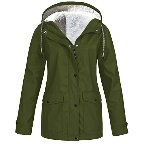 Regenjacke Damen Gefüttert Fleece Regenmantel Softshelljacke Wasserdicht Winterjacke Mantel Mit Kapuze Wintermantel Damenjacken Outdoor Jacke Frauen Einfarbig Kapuzenjacke Windbreaker Winter von Generisch