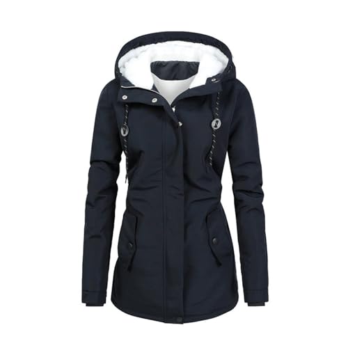 Regenjacke Damen Gefüttert Warm mit Kapuze Winterjacke Damen Lang Dicke Regenmantel Damen Winddicht Wasserdicht mit Teddyfutter Softshelljacke Winter Oversize Winterparka Frauen Innenfutter von Generisch