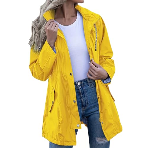 Regenjacke Damen Lang Wasserdicht Atmungsaktiv Regenmantel Leichte Faltbar Dünne Windbreaker Wanderjacke Einfarbig Softshelljacke Gefüttert mit Gestreift Stanzjacke Übergangsjacke mit Kapuze von Generisch