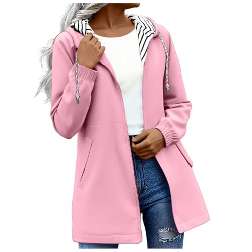 Regenjacke Damen Lang Wasserdicht Atmungsaktiv Regenmantel Leichte Faltbar Dünne Windbreaker Wanderjacke Einfarbig Softshelljacke Gefüttert mit Gestreift Stanzjacke Übergangsjacke von Generisch