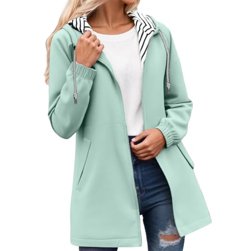 Regenjacke Damen Lang Wasserdicht Atmungsaktiv Regenmantel Leichte Windbreaker Outdoorjacke Dünne Regenjacken Übergangsjacke Windjacke mit Kapuzig für Outdoor Camping Wandern (Mint Green, XXXL) von Generisch
