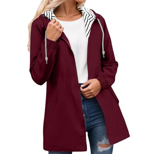 Regenjacke Damen Lang Wasserdicht Atmungsaktiv Softshelljacke mit Kapuze Leicht Jacke Winddicht Regenmantel Funktionsjacke Grosse Grössen Windbreaker Übergangsjacke Herbst Fahrradjacke von Generisch