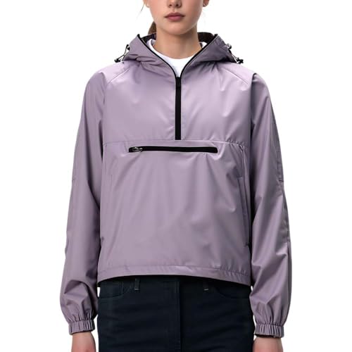 Regenjacke Damen Leicht Atmungsaktive Windbreaker Jacke Unisex Funktionsjacke Outdoorjacke Softshelljacke Übergangsjacke mit Kapuze (DE/NL/SE/PL, Alphanumerisch, L, Regular, Regular, Lila) von Generisch