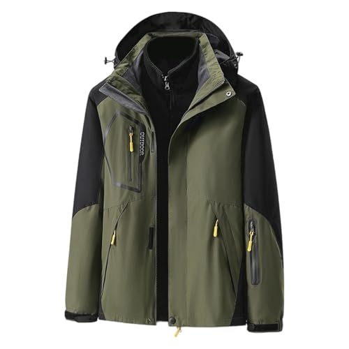 Regenjacke Damen Leicht Große Größen Wasserdicht Herausnehmbarem Fleecefutter Funktionsjacke Kapuzenjacke Große Größen Übergangsjacke Outdoor-Freizeitjacken Mit Reißverschlusstasche Jacke Armeegrün von Generisch