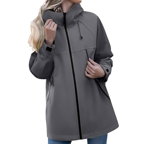 Regenjacke Damen Leicht Oversize Softshelljacke Fahrrad Windbreaker Wasserdicht Atmungsaktiv üBergangsjacke Einfarbig Regenmantel Funktionsjacke mit Kapuze Trenchcoat Rain Jacket Outdoor Windjacke von Generisch