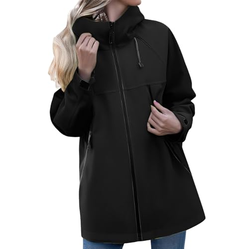 Regenjacke Damen Leicht Oversize Softshelljacke Fahrrad Windbreaker Wasserdicht Atmungsaktiv üBergangsjacke Einfarbig Regenmantel Funktionsjacke mit Kapuze Trenchcoat Rain Jacket Outdoor Windjacke von Generisch