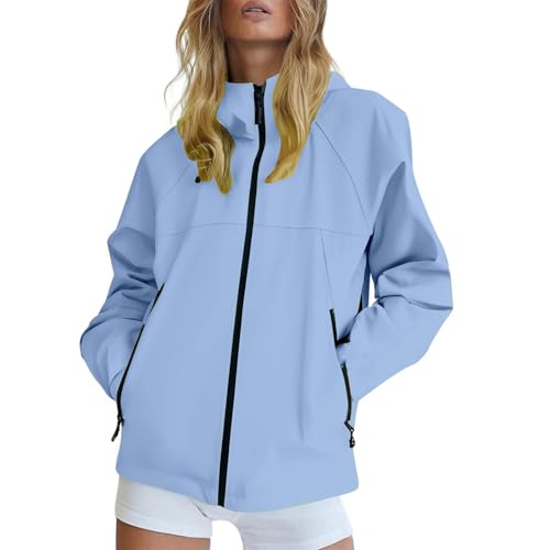 Regenjacke Damen Softshelljacke Windschutz Wandern Windjacke Outdoor Fahrrad Regenjacke Damen Wasserdicht Herbst Atmungsaktiv Einfarbig Funktionsjacke Mit Kapuze Trenchcoat Übergangsjacke Winterjacke von Generisch