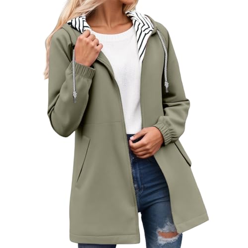 Regenjacke Damen Wasserdicht Atmungsaktiv Große Größen Softshelljacke Übergangsjacke Elegant Gefüttert Regenmantel Outdoor Leichte Windbreaker Lang Mit Kapuze Sonnenschutz Funktionsjacke Armeegrün L von Generisch