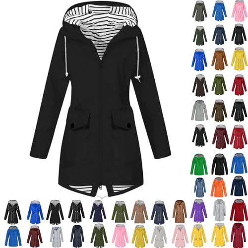 Regenjacke Damen Wasserdicht Atmungsaktiv Softshelljacke Elegant Einfarbig Regenmantel Outdoor Leichte Sommerjacke Große Größen Lang Übergangsjacke mit Kapuze Gefüttert Funktionsjacke S-5XL von Generisch