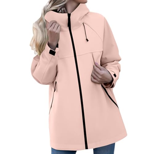Regenjacke Damen Wasserdicht Atmungsaktiv Übergangsjacke Leichte Wanderjacke Mit Taschen Kapuzenjacke Softshelljacke Zipper Fahrradjacke Frauen Regenmantel Reisen Outdoorjacke Winddicht Jacke von Generisch